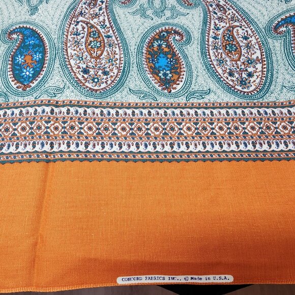 Upholstery Fabric by Concord Border Paisley Green Orange 54" x 42" - Picture 6 of 13